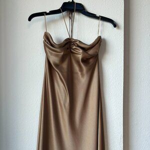 Gold 100% Silk Reformation Midi Dress
